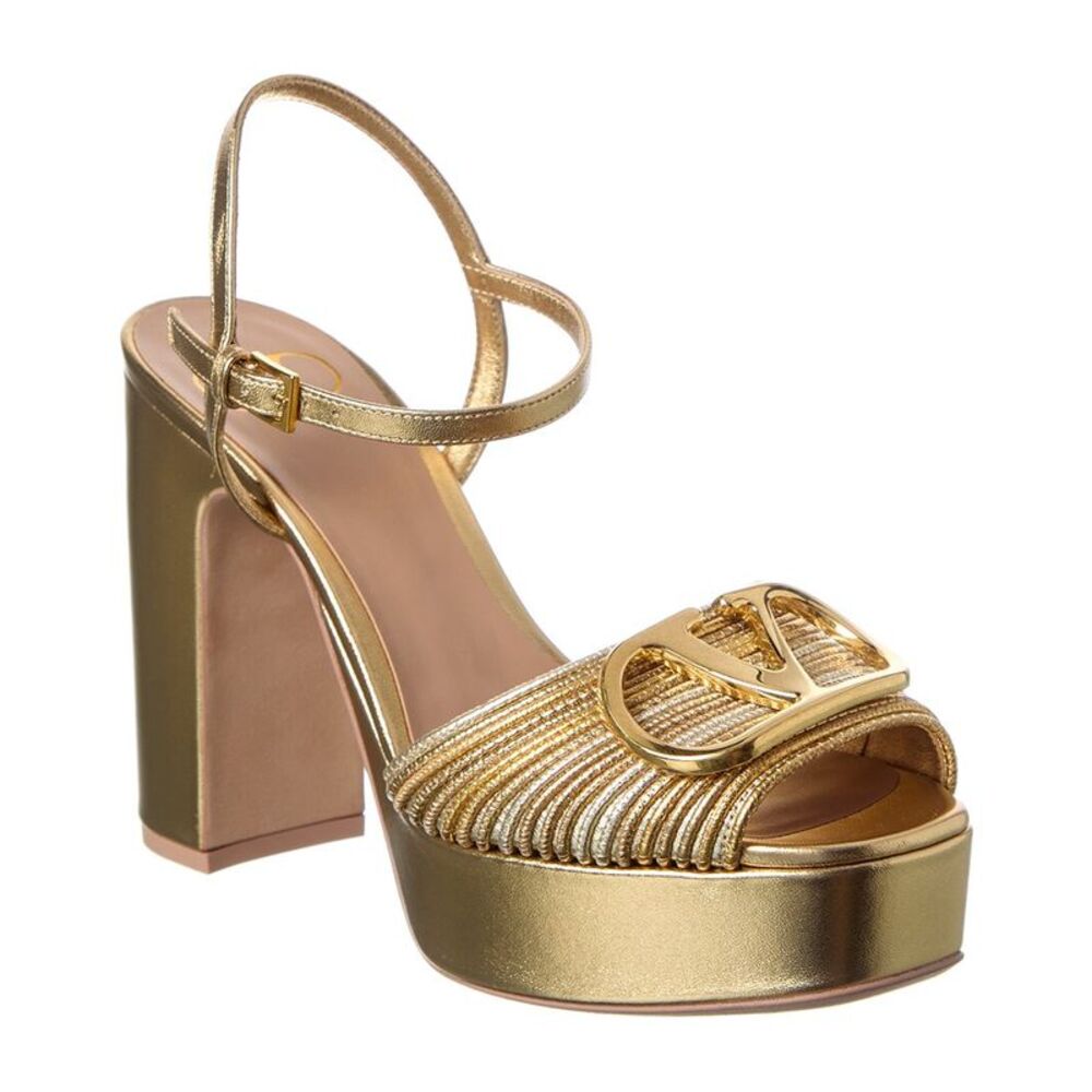 Valentino Vlogo Signature 115 Leather Platform Sandal, Gold